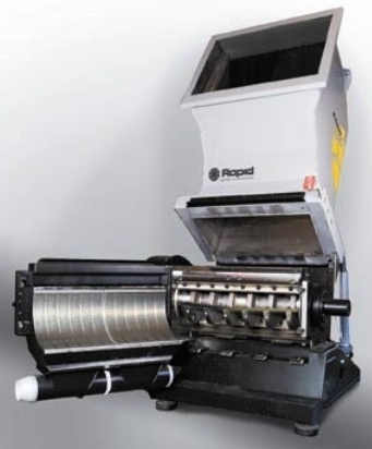 The Rapid 100 Series is a completely new line of slow speed, screenless granulators with Integrated Metal Detection (IMD), for beside-the-press applications, designed specifically to grind hard and brittle materials