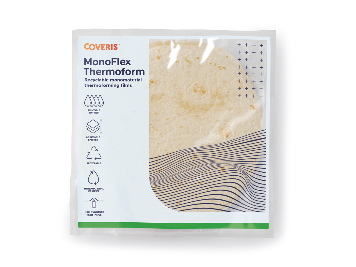 Monomaterial packaging for tortillas