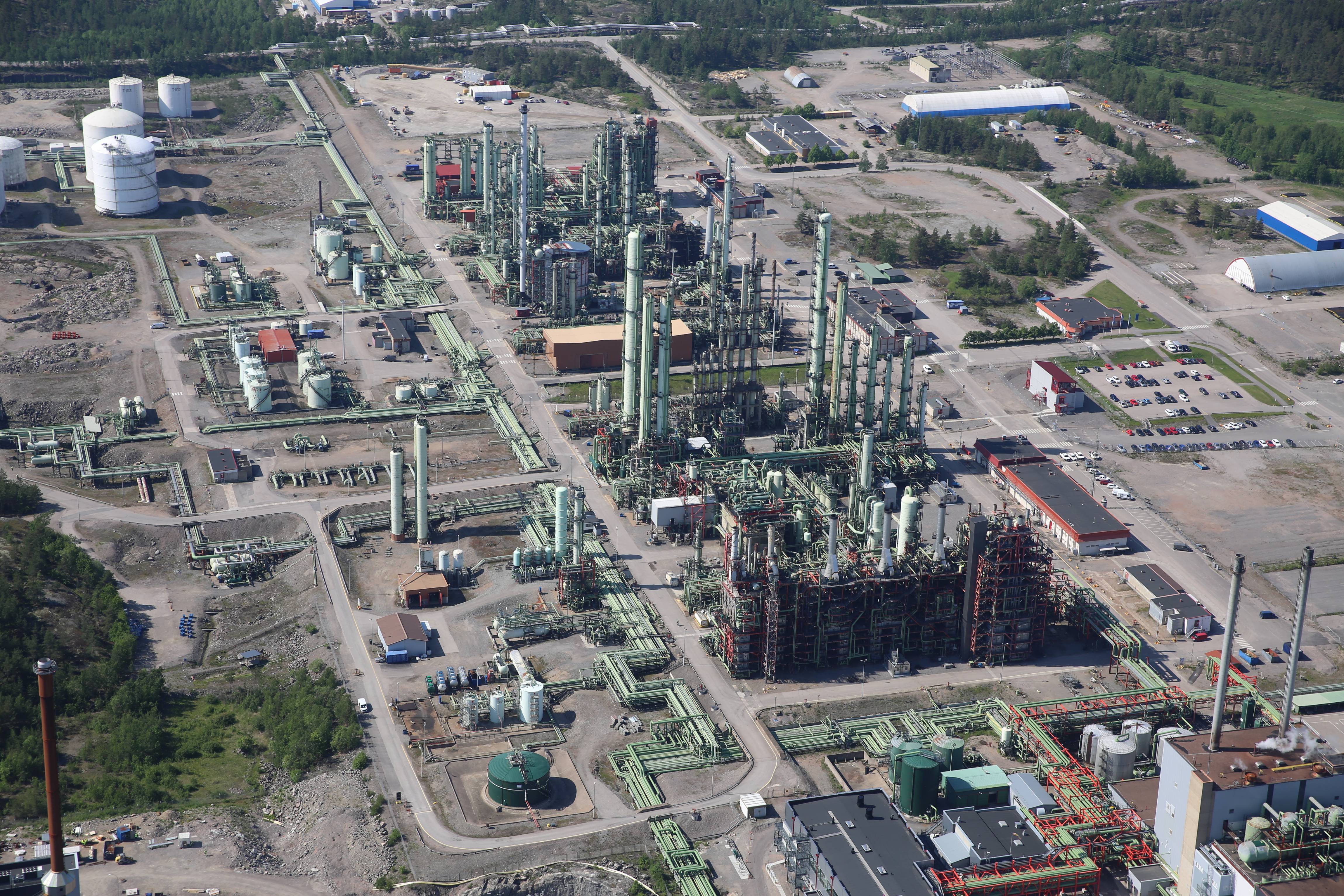 Aerial view of the Borealis petrochemical complex in Porvoo