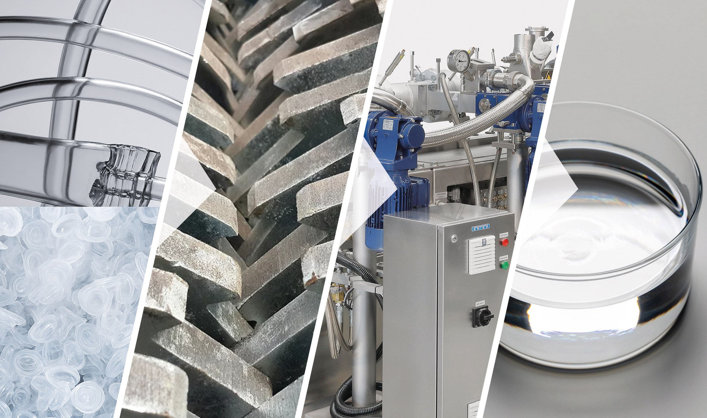 The silicone elastomer recycling project combines the partners' expertise in silicone production and chemistry, material comminution, chemical process design, and compounding in planetary roller extruders. (Photo: WACKER, Mercodor, ENTEX, SKZ)