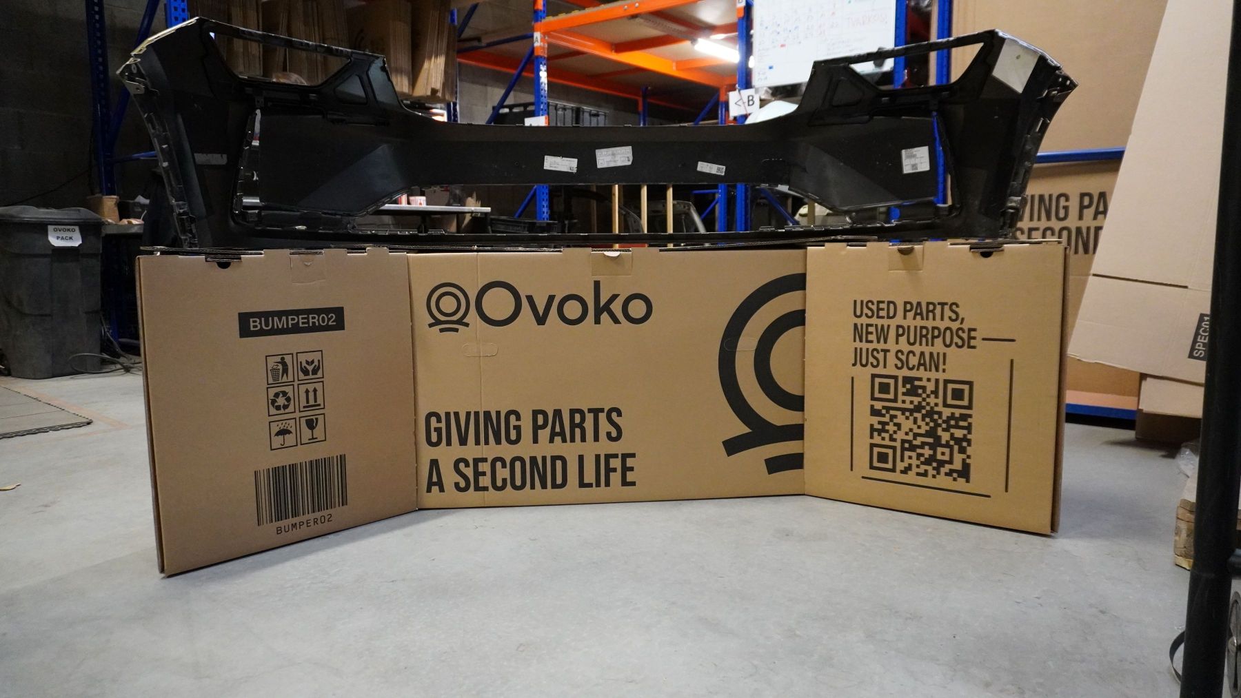 Packaging for transporting car bumpers developed by Mondi and Ovoko