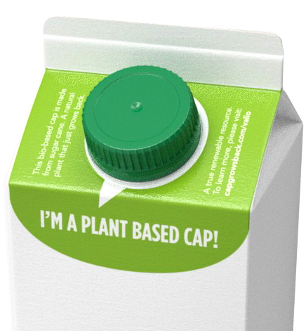 First bio-based cap for gable top packages