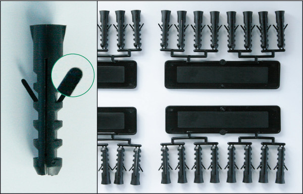 Wall plugs from the injection moulding process with the machine function activeFlowBalance