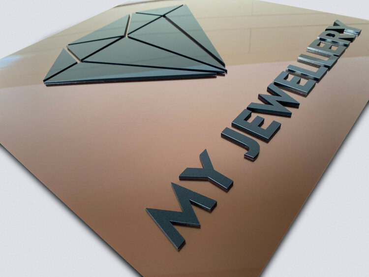 Sign with metallic TroGlass finish