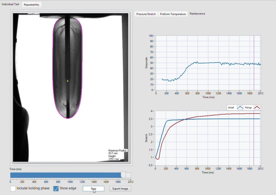 Visual analysis and process data generated by BLOWSCAN provide a quantitative assessment of preform blowing behaviour